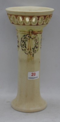 Mrkd. Weller Roma 6.5" vase w/ reticulated band