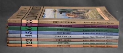 (8) Paper back volumes of Kansas Fort series books from the Kansas State Historical Society, (6) by Leo E. Oliva, (1) J. Patrick Hughes, (1) by William McKale/Wm D. Young, C. 1996, 1997, 1998, 2000