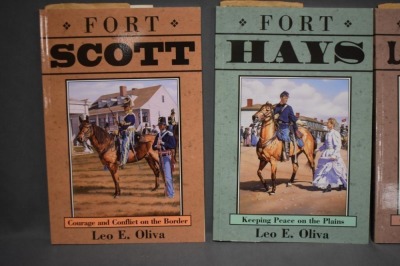(8) Paper back volumes of Kansas Fort series books from the Kansas State Historical Society, (6) by Leo E. Oliva, (1) J. Patrick Hughes, (1) by William McKale/Wm D. Young, C. 1996, 1997, 1998, 2000 - 5