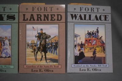 (8) Paper back volumes of Kansas Fort series books from the Kansas State Historical Society, (6) by Leo E. Oliva, (1) J. Patrick Hughes, (1) by William McKale/Wm D. Young, C. 1996, 1997, 1998, 2000 - 6