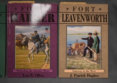 (8) Paper back volumes of Kansas Fort series books from the Kansas State Historical Society, (6) by Leo E. Oliva, (1) J. Patrick Hughes, (1) by William McKale/Wm D. Young, C. 1996, 1997, 1998, 2000 - 10