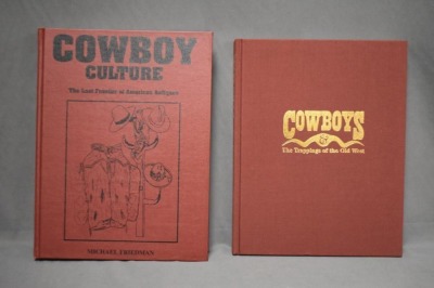(2) Hard back books: 1 - Cowboys & the Trappings of the Old West, by William Manns/Elizabeth Clair Flood, Zon International Publishing Company, NM, 1997; 2 - Cowboy Culture, The Last Frontier of American Antiques, by Michael Friedman, Schiffer Publishing, - 2
