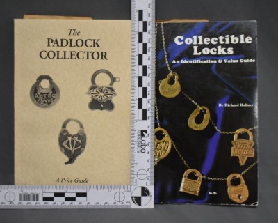 (2) Paperback books: 1 - Collectible Locks: An Identification & Value Guide, by Richard Holiner, Collector Books, KY, 1979; 2 - Padlock Collector: A Price Guide, Sixth Edition, by Franklin M. Arnall, The Collector, CA, 1996/98 - 10