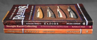 (3) Paperback books: 1 - Straight Razor Collection: An Illustrated History and Price Guide, by Robert A. Doyle, Collector Books, KY, 1980; 2 - Standard Guide to Razors: Identification and Values, by Roy Ritchie/Ron Stewart, Collector Books, KY, 1995; 3 - 