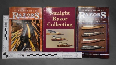 (3) Paperback books: 1 - Straight Razor Collection: An Illustrated History and Price Guide, by Robert A. Doyle, Collector Books, KY, 1980; 2 - Standard Guide to Razors: Identification and Values, by Roy Ritchie/Ron Stewart, Collector Books, KY, 1995; 3 - - 10