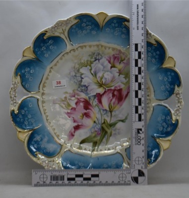 Mrkd. R.S. Germany (steeple mark) 11"d cake plate, stylized tulips - 6