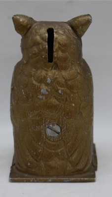 Vindex Cast aluminum 4.25" Owl still bank - 3