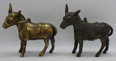 (2) Cast Iron Pack Mule still banks, 4.25" (1-gold)