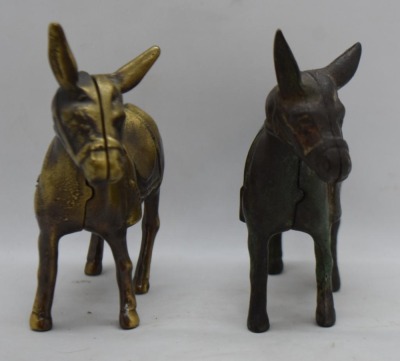 (2) Cast Iron Pack Mule still banks, 4.25" (1-gold) - 2