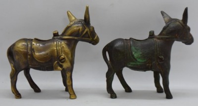 (2) Cast Iron Pack Mule still banks, 4.25" (1-gold) - 3