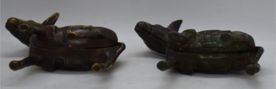 (2) Cast Iron Pack Mule still banks, 4.25" (1-gold) - 7