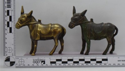 (2) Cast Iron Pack Mule still banks, 4.25" (1-gold) - 8