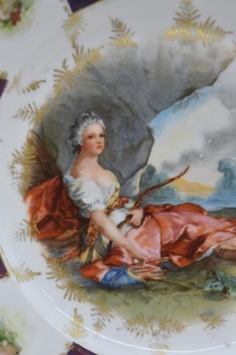 Prussia-related 10.5"d cake plate, Diana the Huntress, Tiffany finish border - 2