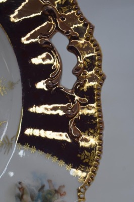 Prussia-related 10.5"d cake plate, Diana the Huntress, Tiffany finish border - 3