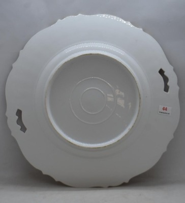 Prussia-related 10.5"d cake plate, Diana the Huntress, Tiffany finish border - 5