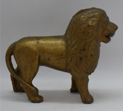 Cast Iron gold Lion 4.75" still bank - 2