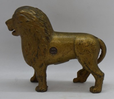 Cast Iron gold Lion 4.75" still bank - 4