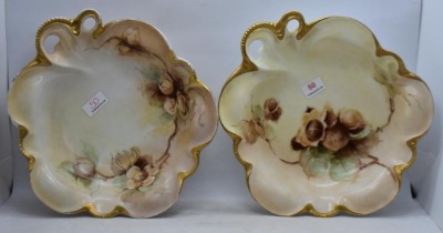 (2) Mrkd. Bavaria Charlotte 7.5"d serving bowls decorated with cotton bolls