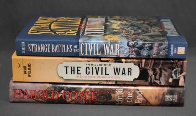 1 - Hardback book, Until the End: A Novel of the Civil War, by Harold Coyle, Simon & Schuster, 1996 ; (2) - Paperback books: 2 - Strange Battles of the Civil War, by Webb Garrison, Jr., Cumberland House Publishing, Inc., TN, 2001; 3 - A People's History o