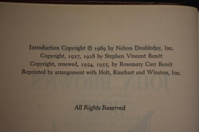(2) Books: 1 - Hardback book, John Brown's Body, by Stephen Vincent Benet, International Collector's Library, NY, 1954/55; 2 - Paperback book, A Frontier State at War: Kansas 1861-1865, by Albert Castel, Kansas Heritage Press, 1958, 1992 - 7
