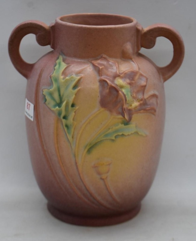 Roseville Poppy 867-6" vase, pink .