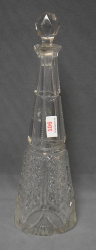 Cut Glass 10"h decanter, Diamonds and Buttons pattern