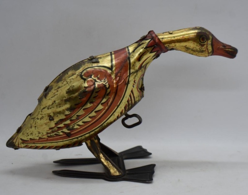 Vintage Louis Marx & Co. wind-up tin toy, Egg Laying Golden Goose, Pat'd. 8, 1924