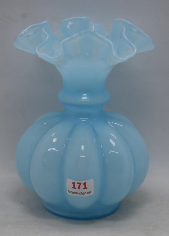 Fenton melon-shaped blue 5.5"h vase