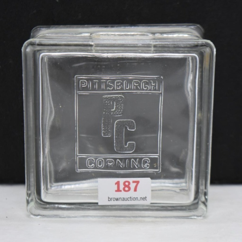 Pittsburgh Corning advertising glass bank, sq. dia. 3.25"