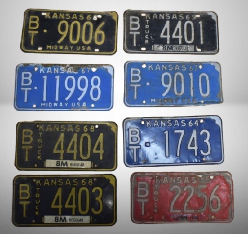 (8) Barton Co. KS license plates - (1) 1964, (1) 1965, (2) 1967, (3) 1968, (1) 1969