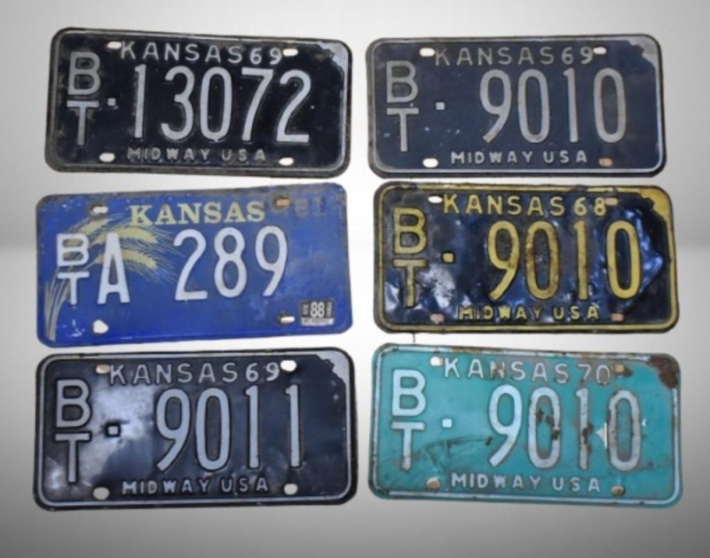 (6) Barton Co. KS license plates - (1) 1968, (3) 1969, (1) 1970, (1) 1981