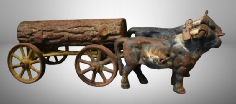 Kenton Cast Iron oxen-drawn log cart or wagon, 17.5"