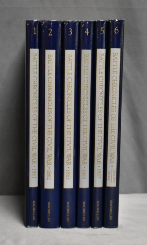 (6) Hard back volumes of Battle Chronicles of the Civil War 1861, 1862, 1863, 1864, 1865, Leaders/Index, Edited by James M. McPherson, Macmillan Publishing Co., NY, 1989