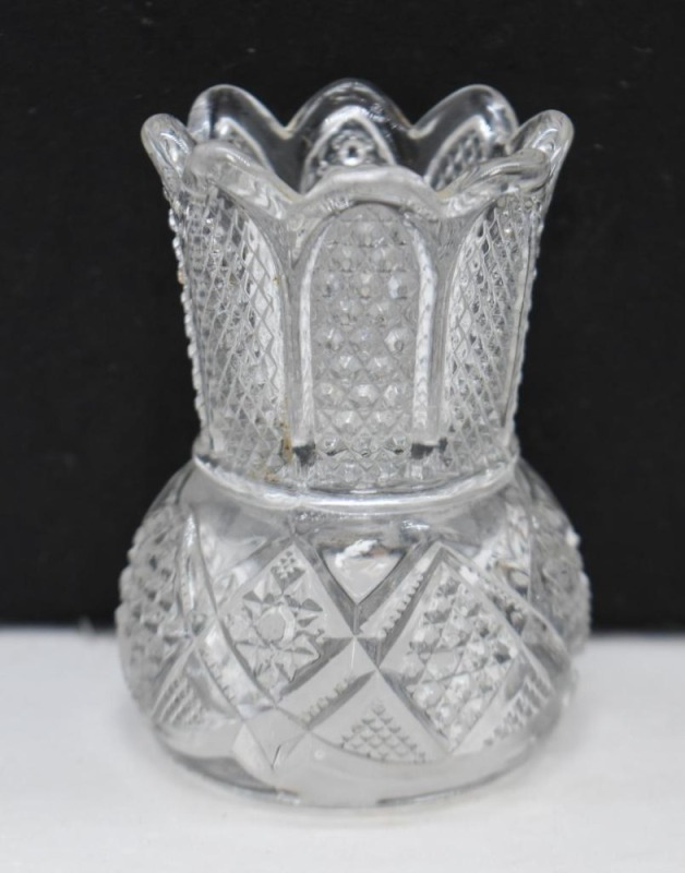 Early pressed 3.5" toothpick holder, promotional item from Croke and Thome Carpet and Furniture Co., Denver, CO
