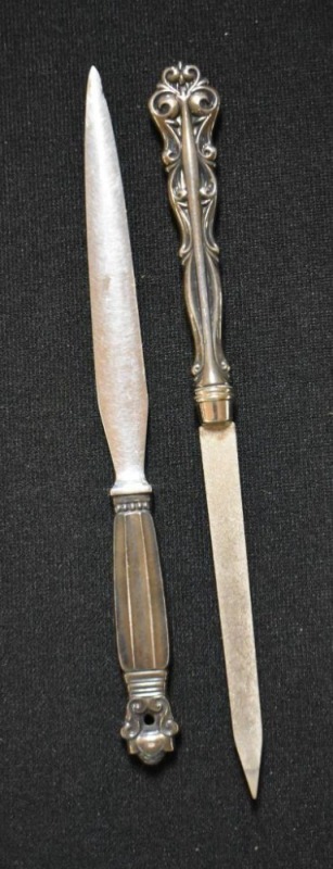 Mrkd. Sterling 7.5"l letter opener; 8"l nail file w/ silver handle