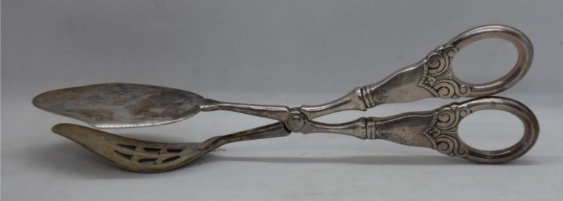 Mrkd. Sterling handle 8.5"l serving/ salad tongs