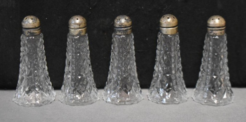 (5) EAPG salt/ pepper shakers with Sterling lids