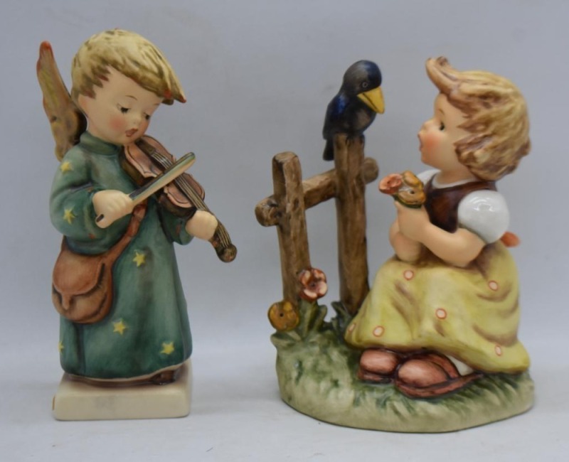 (2) Hummel figurines: #405 Sing with Me, 4.5", TM6; #188/0 Celestial Musician, 5.5", TM6 (1982)