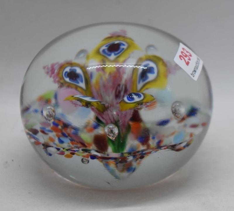 Degenhart? Art Glass paperweight, flower design, 2.5"