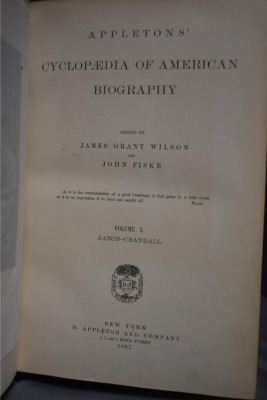 (7) Hard back volumes of Appleton's Encyclopedia of American Biography, edited by James G. Wilson, Published by D. Appleton & Co. NY 1889 - 8