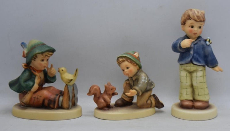 (3) Hummel figurines: #63 Singing Lessons, TM3, 3"; #2295 Who are You?, 4.25", 2014 Exclusive Edition; #2232 Let's be Friends, TM8, 2.5"