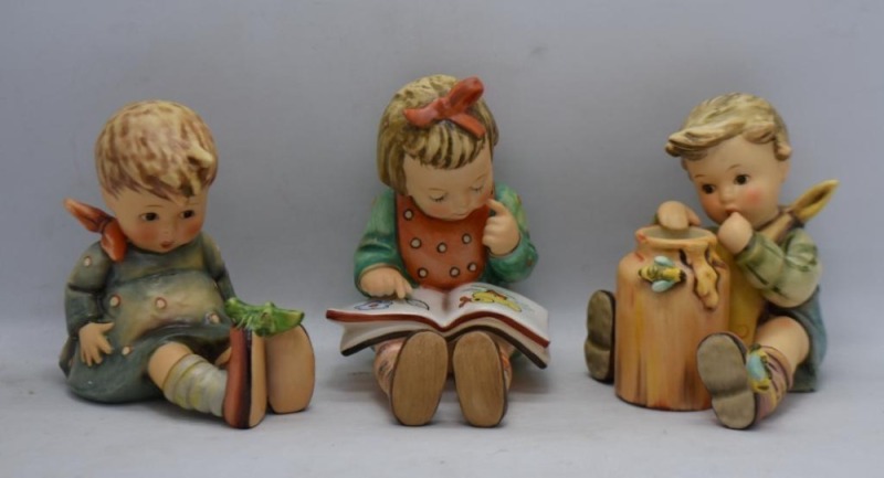 (3) Hummel figurines: #8 Homework, TM6, 4"; #434 Friend or Foe, TM7, 3.75"; #312/ I, Honey Lover, TM7, 4"