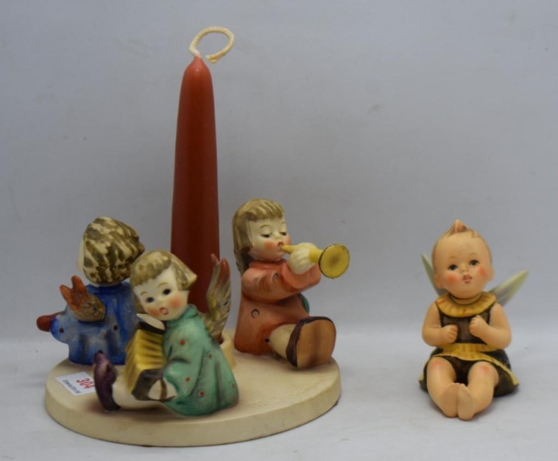 (2) Hummel figurines: #365 Hummele, TM8, 2.5"; #37 Herald Angels candlestick holder, TM5