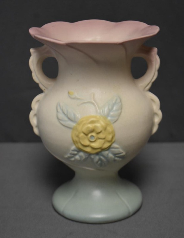 Hull Camellia 122-6.25" vase, pink/ blue