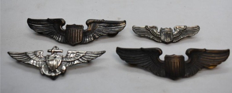 (4) U.S. Army Air Force pilot wings, smallest one mrkd. Sterling