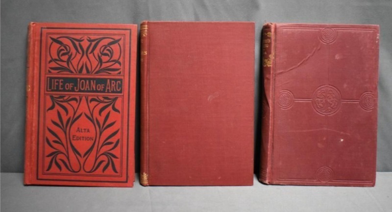 (3) Hard back books: 1 - Minister's Wooing, by Harriet Beecher Stowe, Hurst & Company, NY; 2 - A Tale of Two Cities, by Charles Dickens, A.L. Burt Company, NY; 3 - Life of Joan of Arc - The Maid of Orleans, Alta Edition, by David W. Bartlett, Henry T. Coa