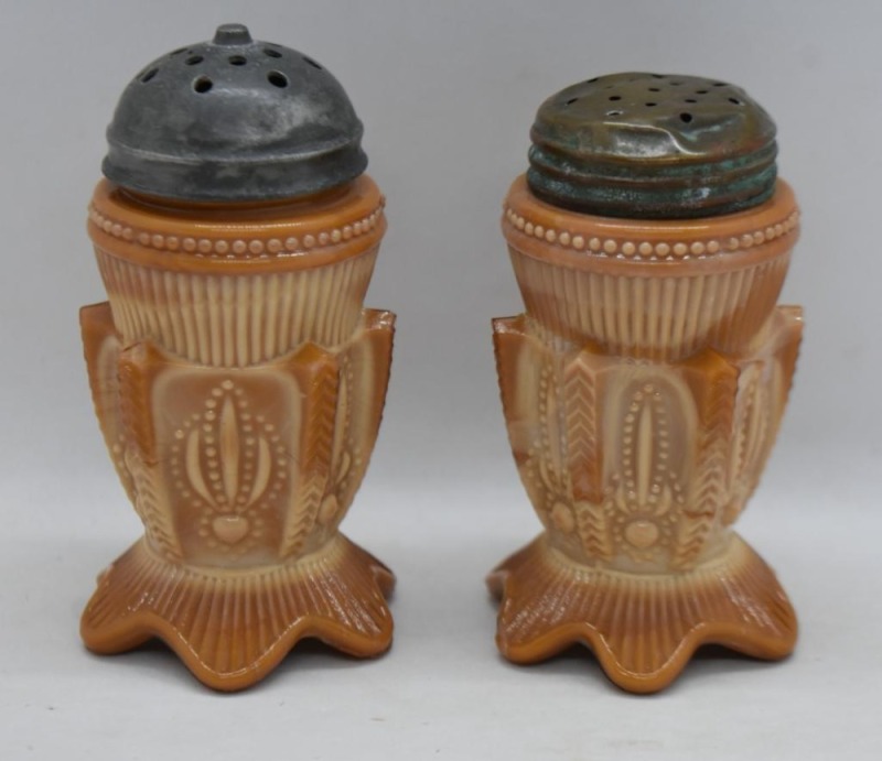 Pair of Greentown Chocolate 3.25" salt and pepper shakers in Cactus design