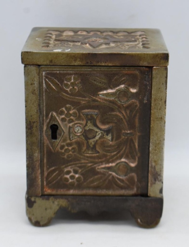 J and E Stevens nickeled Safe 1887 bank (no key)