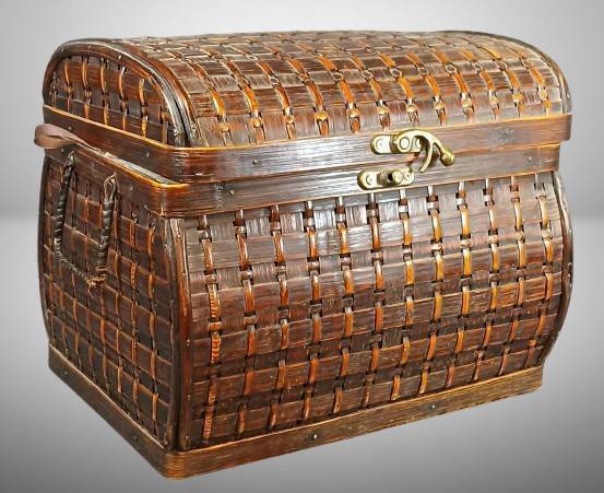 Wooden and Woven Storage Chest with Latch