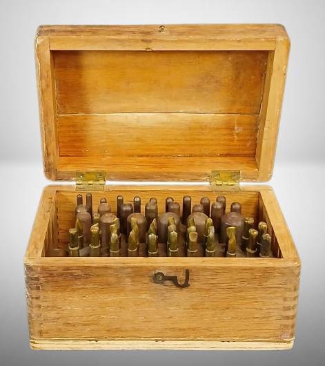 Wooden Box with Brass Punch Set